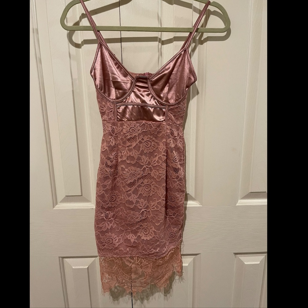 Dusty Pink Satin Top Bustier Lace Bodycon Dress